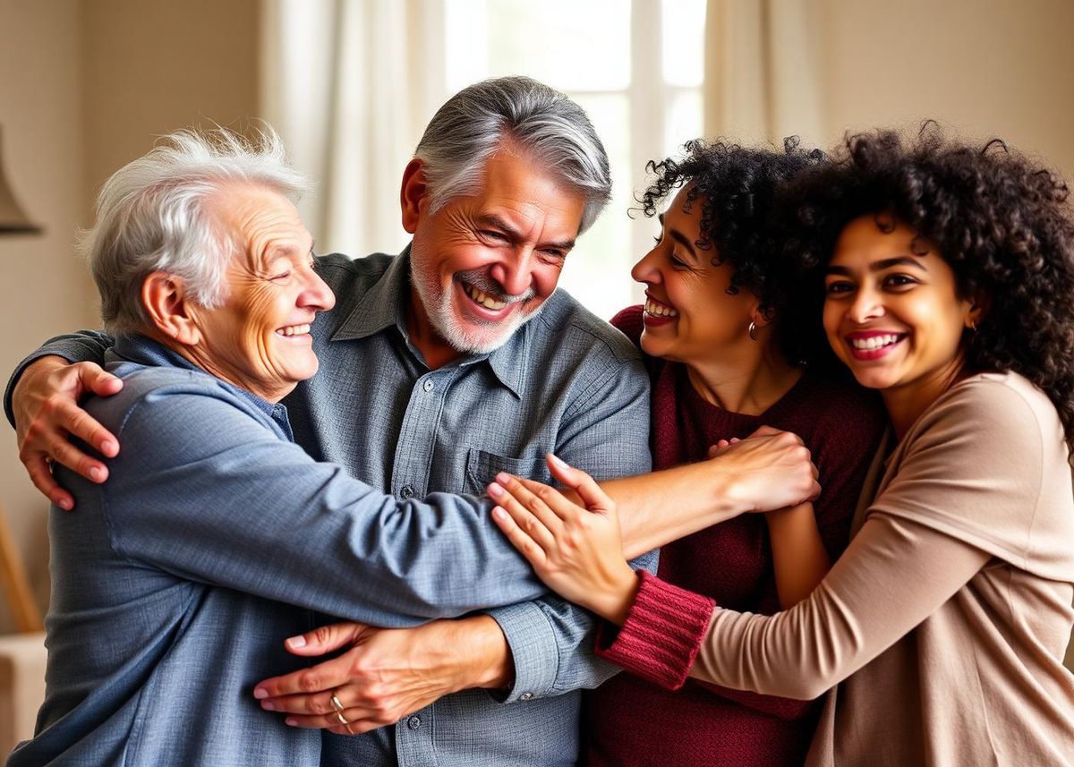 A protected American family hugging together